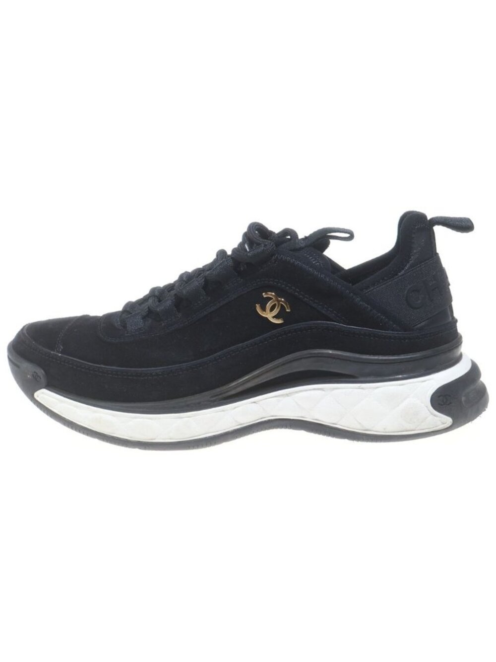Chanel CC Logo Suede Leather Sneakers Black